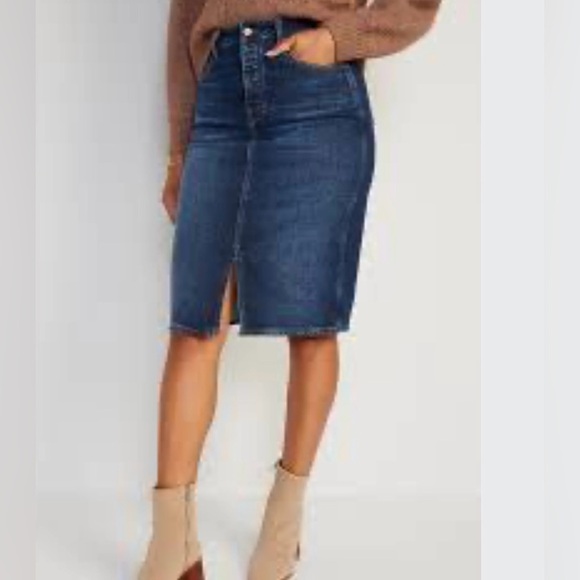 Old Navy Higher High-Rise Button-Fly Midi Jean Pencil Skirt Girls size 14 (25) - Picture 1 of 10
